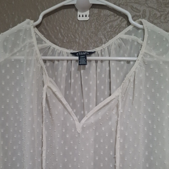 NEW Chaps wome's Ivory Sheer Polka Dot Blouse Size M - Picture 3 of 9
